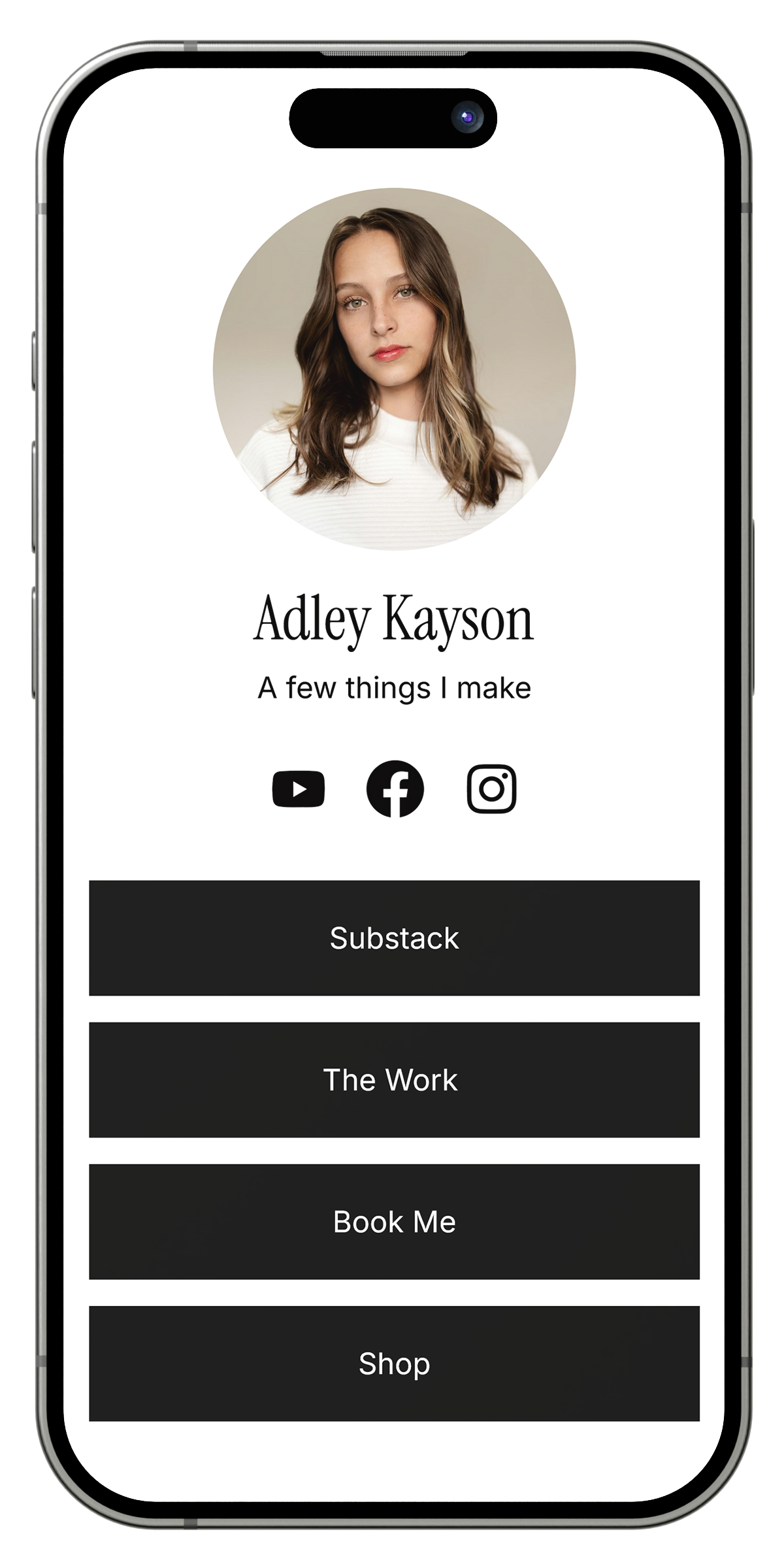 Link in bio template for creators and personal brands